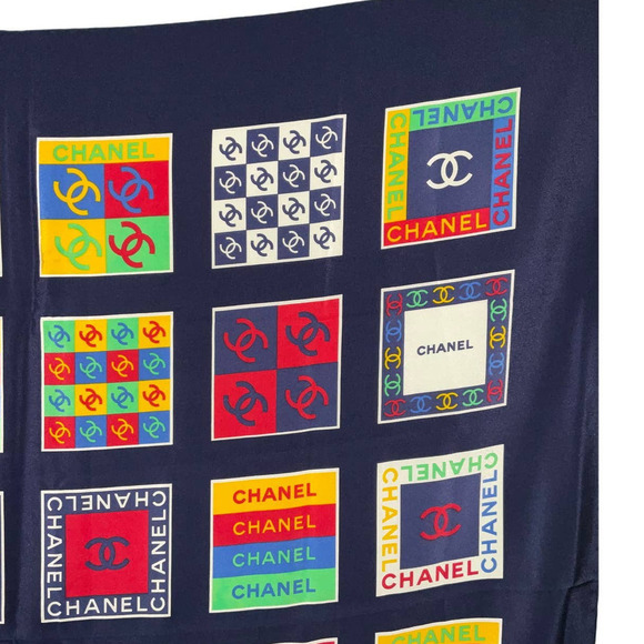 Chanel Multi-Color Signature Logo 100% Silk Square Scarf - Picture 11 of 15